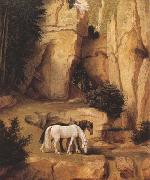 Moritz von Schwind A Hermit Leading Horses to the Trough (mk22) oil on canvas